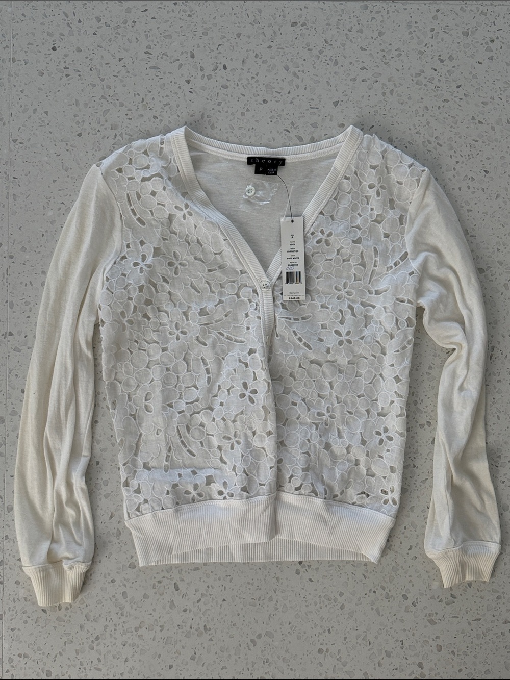 Theory White Floral Lace V-Neck Button-Up Cardigan Women's Size P NEW Like New